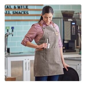 Acopa Hazleton Pebble Heavyweight Canvas Cross-Back Bib Apron – Grey – New